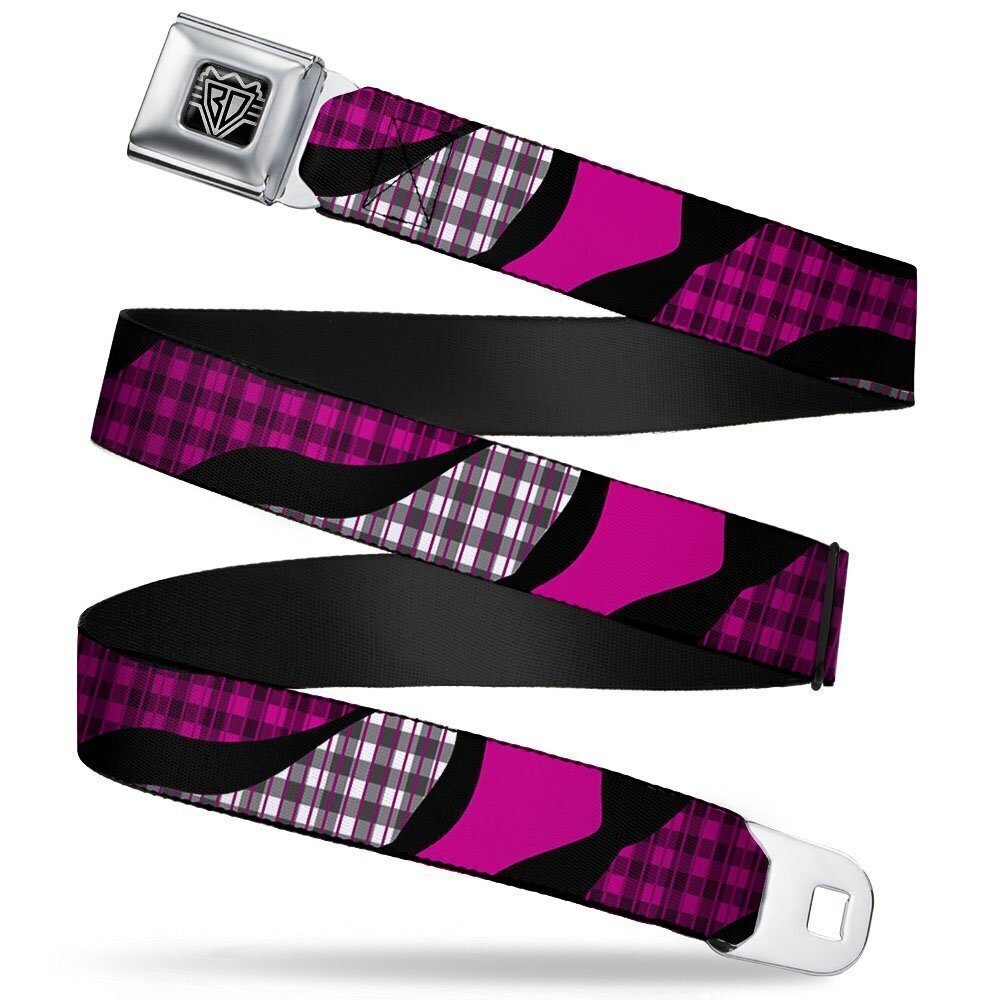 4228 Seatbelt Belt - Buffalo Plaid Abstract White/Black/Fuchsia - 1.0" Wide